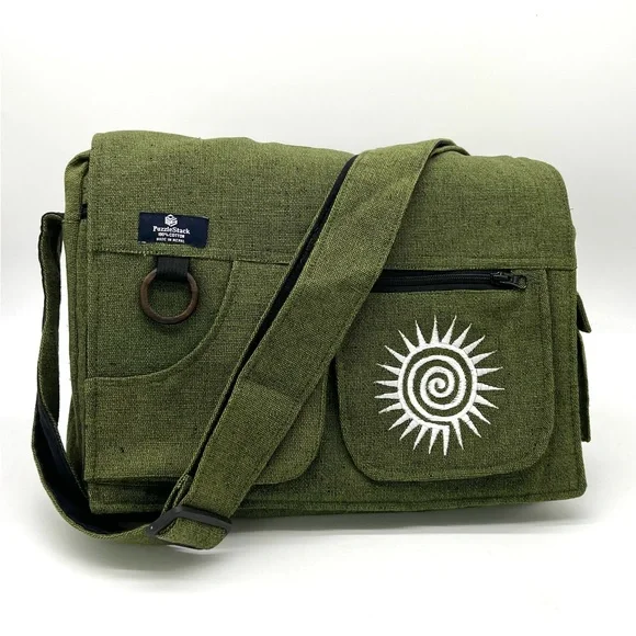 Multi pocket Cotton Embroidered Laptop Messenger Bag - Picture 3 of 15